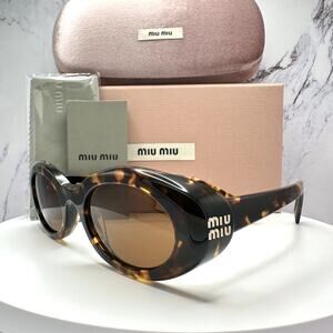 New MIU MIU Sunglasses Brown Tortoise Oval Womens Reverie